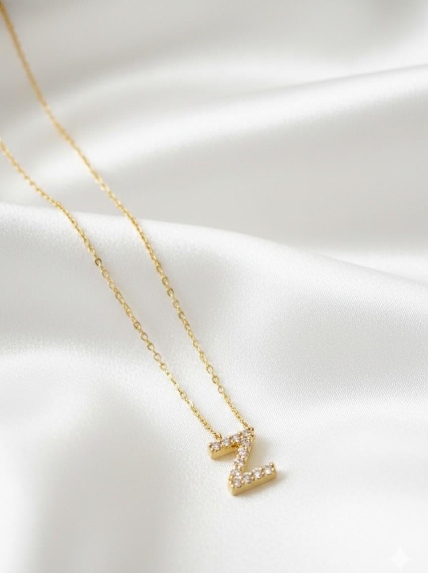 Minimal Zirkon Taşlı Gold Harf Kolye