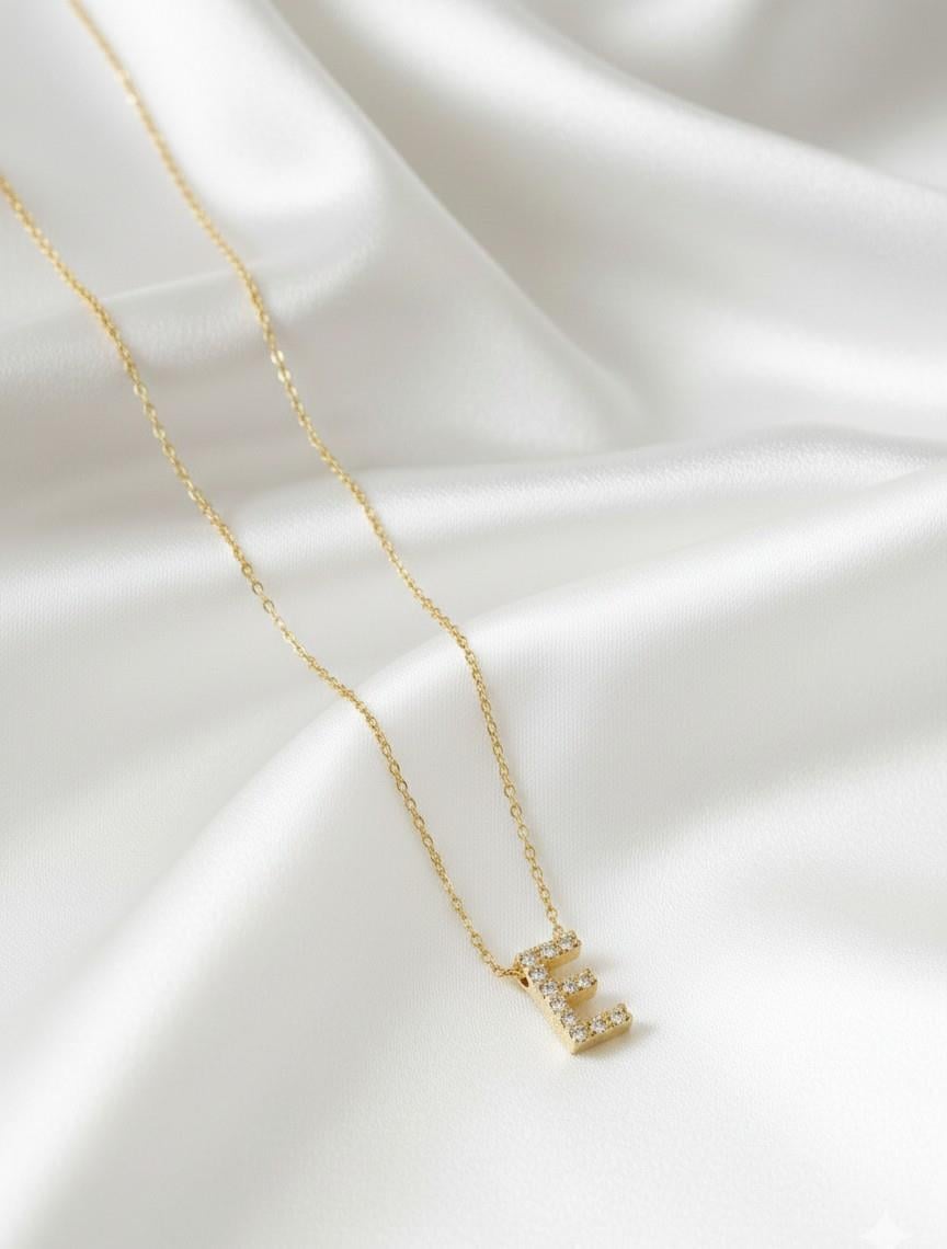 Minimal Zirkon Taşlı Gold Harf Kolye