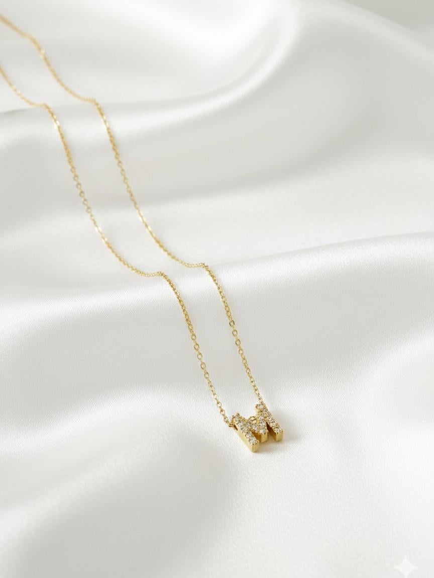 Minimal Zirkon Taşlı Gold Harf Kolye
