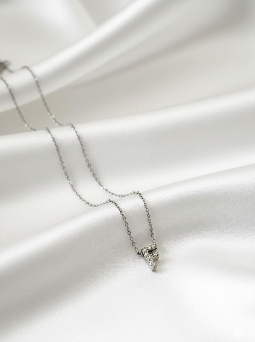 Minimal Zirkon Taşlı Silver Harf Kolye