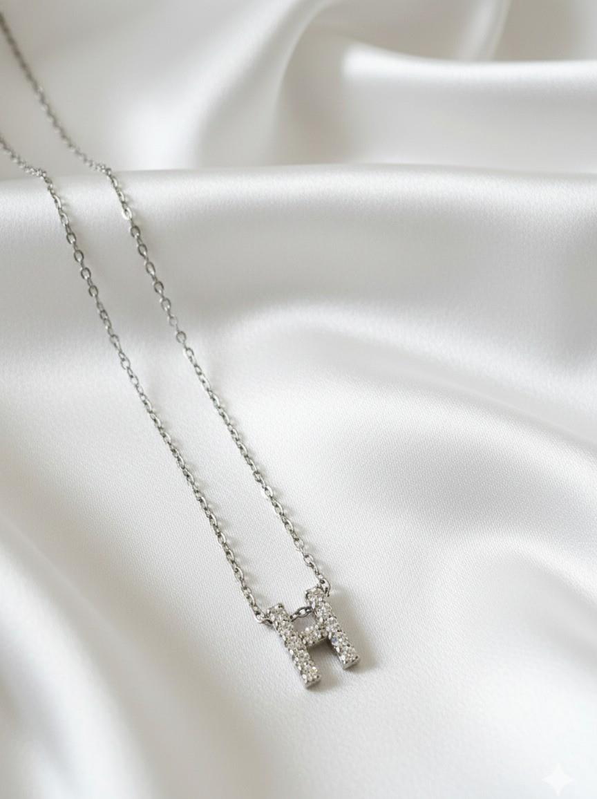 Minimal Zirkon Taşlı Silver Harf Kolye