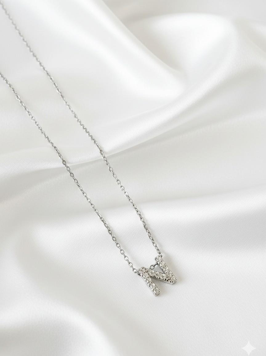 Minimal Zirkon Taşlı Silver Harf Kolye