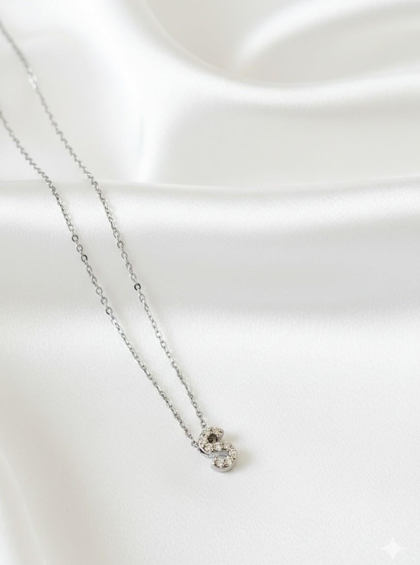 Minimal Zirkon Taşlı Silver Harf Kolye