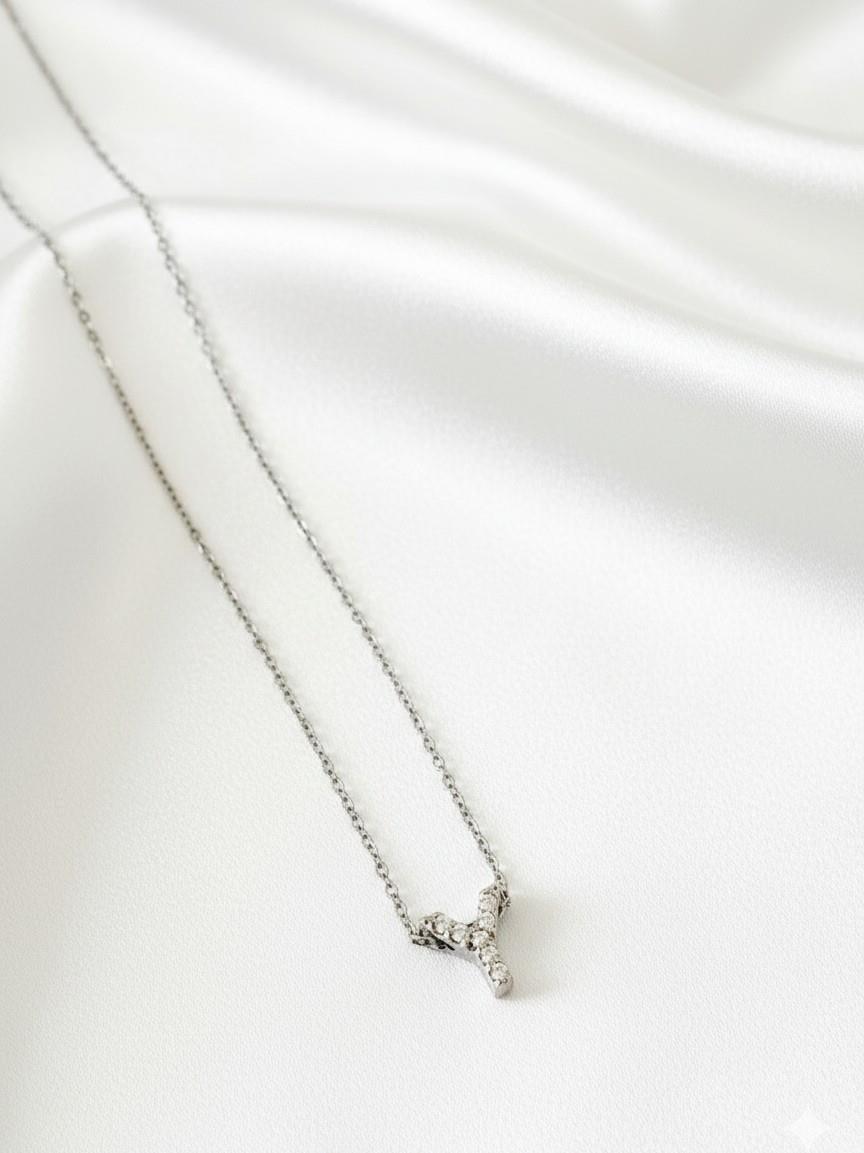 Minimal Zirkon Taşlı Silver Harf Kolye