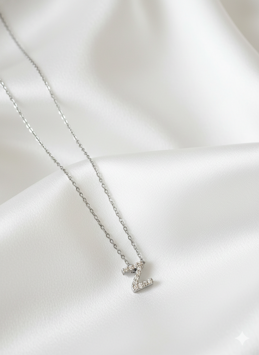 Minimal Zirkon Taşlı Silver Harf Kolye