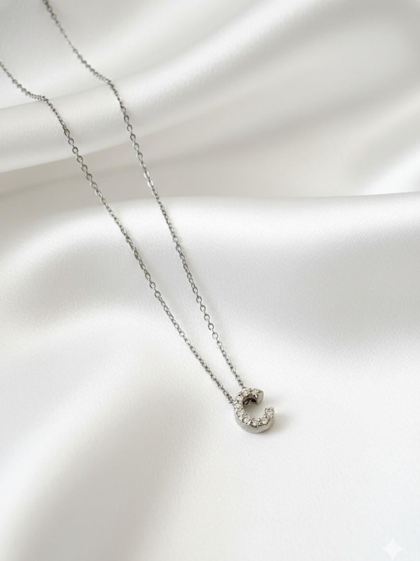 Minimal Zirkon Taşlı Silver Harf Kolye