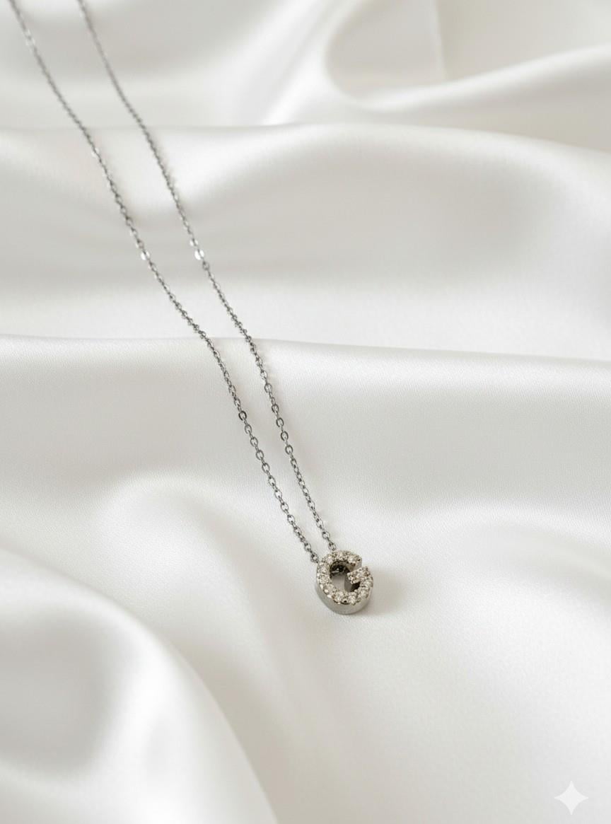 Minimal Zirkon Taşlı Silver Harf Kolye