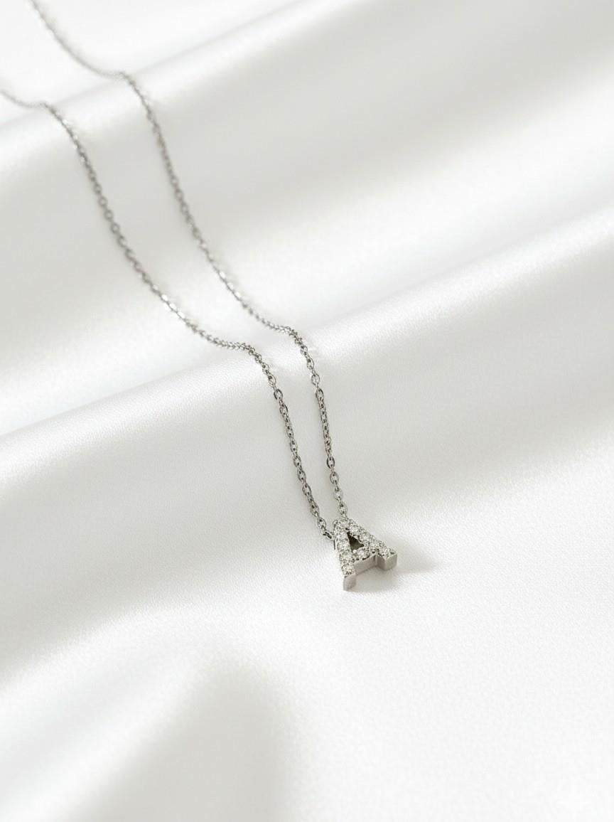 Minimal Zirkon Taşlı Silver Harf Kolye