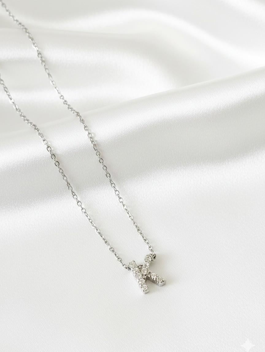 Minimal Zirkon Taşlı Silver Harf Kolye