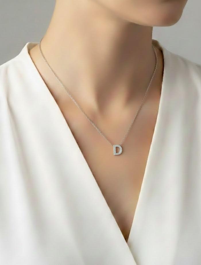 Minimal Zirkon Taşlı Silver Harf Kolye