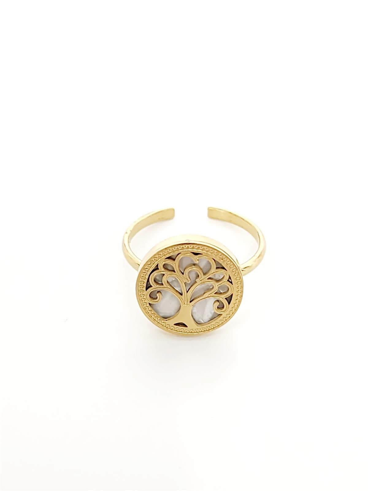 Sedefli Hayat Ağacı Çelik Yüzük