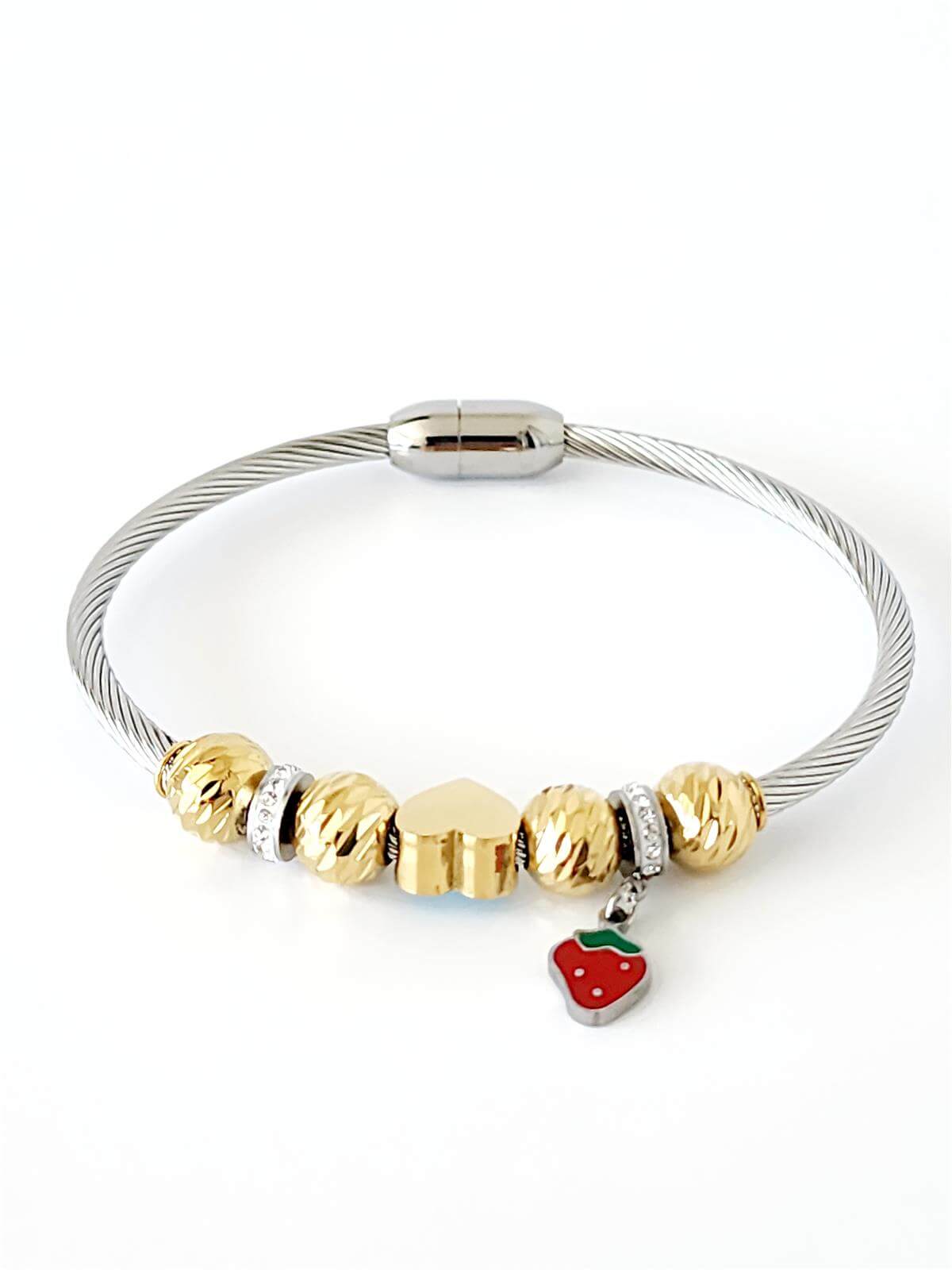 Silver Çilek Detaylı Charm Kelepçe Bileklik