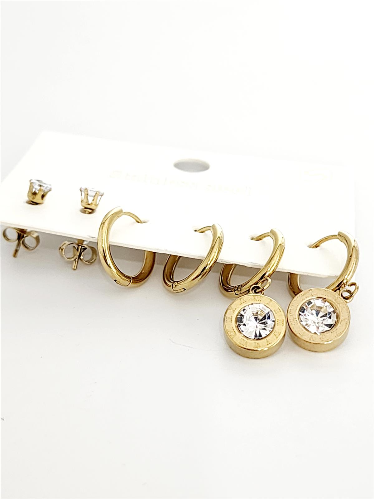 Taşlı Gold 6lı Küpe Seti