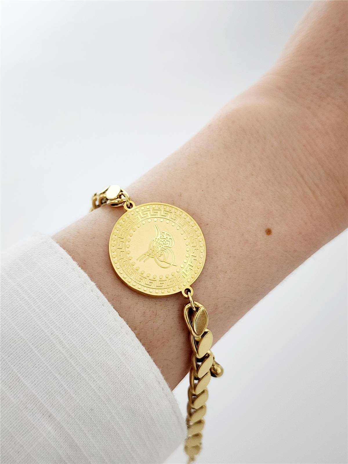 Tuğralı Arpa Zincir Gold Bileklik