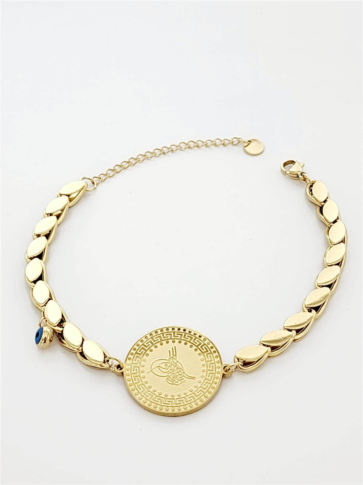 Tuğralı Arpa Zincir Gold Bileklik
