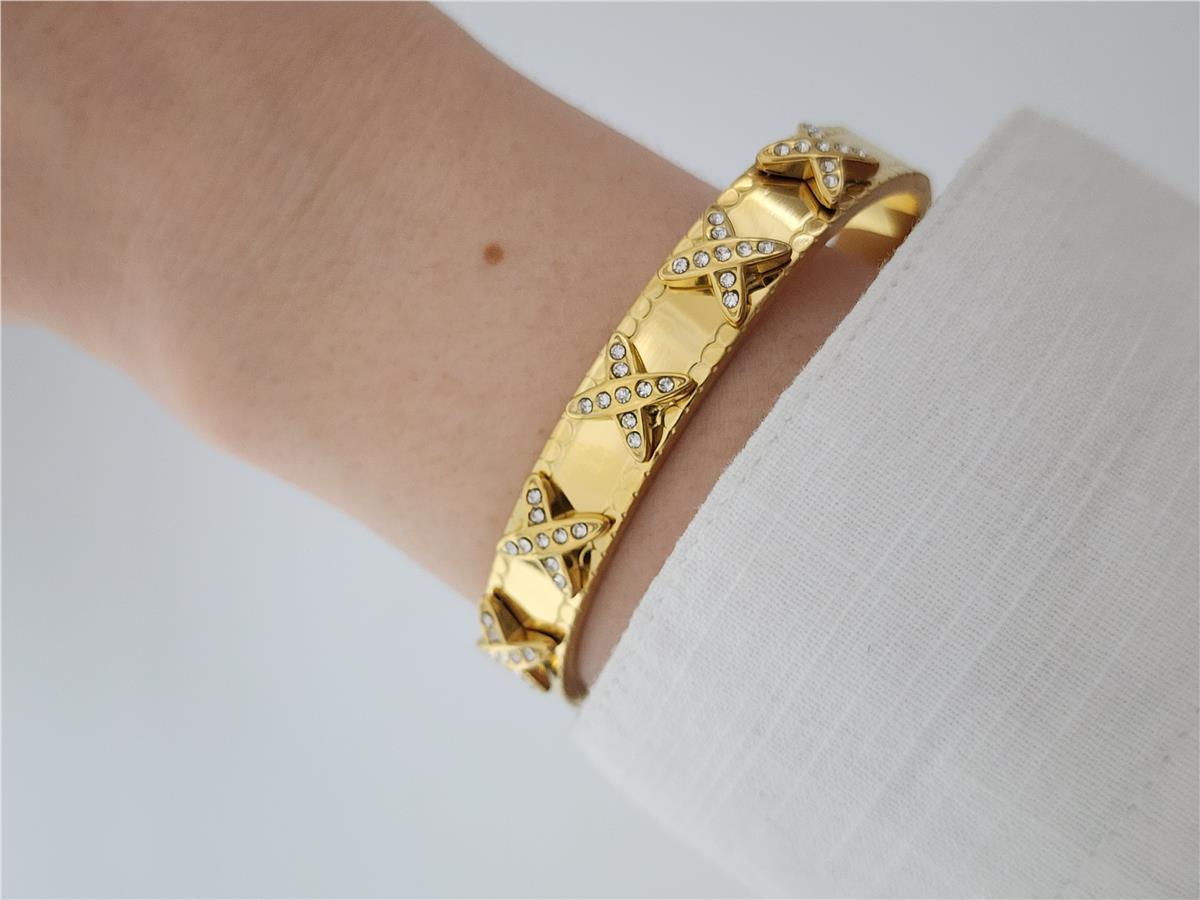 X Model Zirkon Gold Kelepçe Bileklik