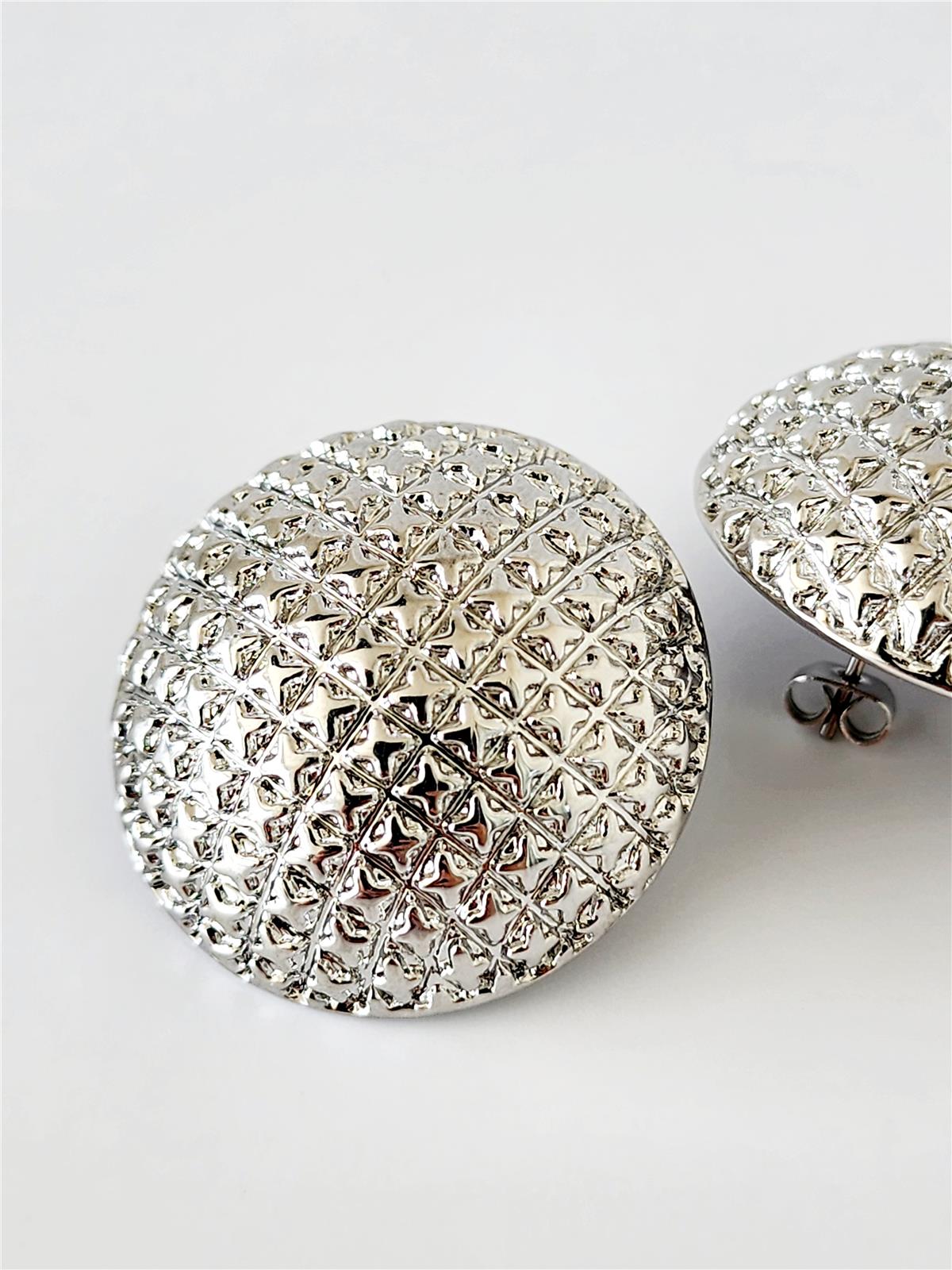 Zirkon İşlemeli Silver Düğme Küpe