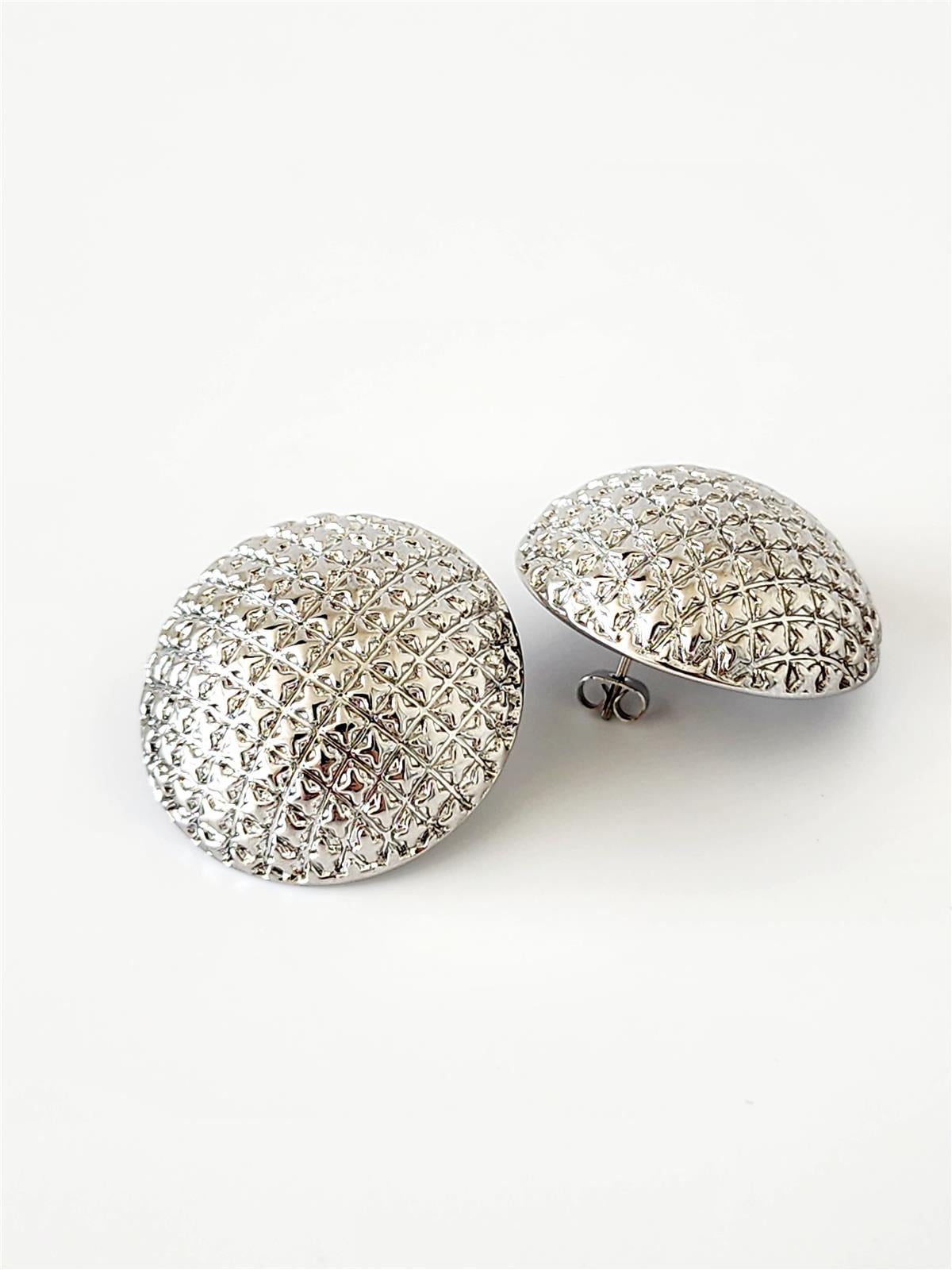 Zirkon İşlemeli Silver Düğme Küpe