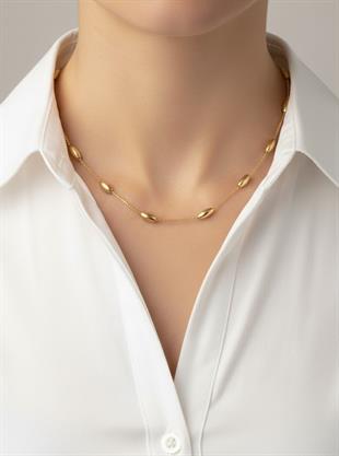 Badem Boncuklu Zarif Gold Kolye 45 cm