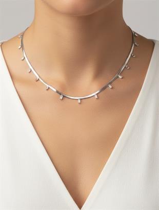 Baget Taş Detaylı Silver İtalyan Kolye