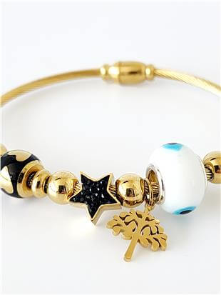 Beyaz Boncuklu Charm Kelepçe Bileklik