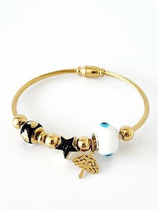 Beyaz Boncuklu Charm Kelepçe Bileklik