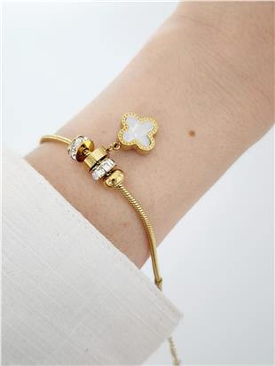 Beyaz Yonca Charm Bileklik