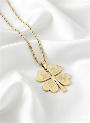 Çelik Gold Burgu Yonca Kolye 60 cm