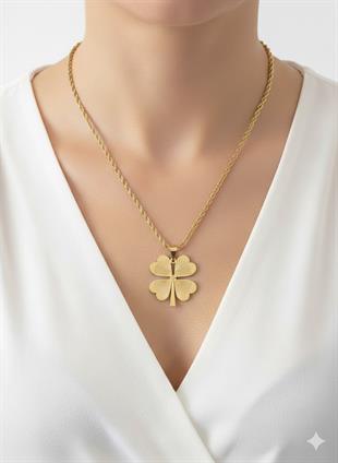 Çelik Gold Burgu Yonca Kolye 60 cm