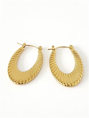 Çelik Gold Çizgi Desenli U Model Küpe