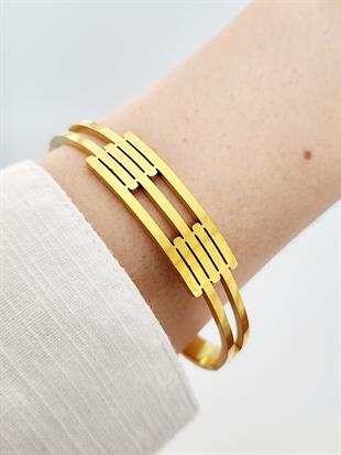 Çelik Gold İnce Kaburga Kelepçe Bileklik