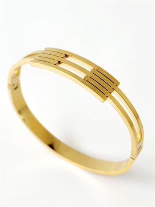 Çelik Gold İnce Kaburga Kelepçe Bileklik