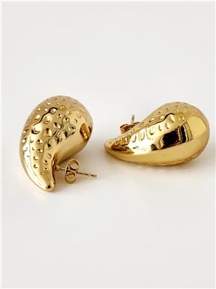 Çelik Gold Nokta Desenli Botega Damla Küpe