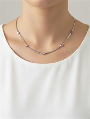 Çelik Silver Doricalı Küplü İnce İtalyan Zincir Kolye 45 cm