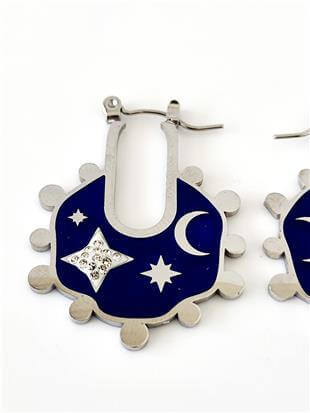 Çelik Silver Lacivert Gece Model Küpe