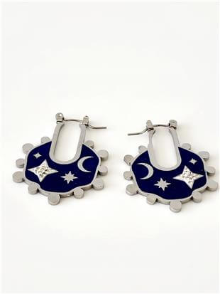 Çelik Silver Lacivert Gece Model Küpe