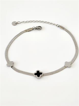 Çelik Silver Siyah Yoncalı Halhal