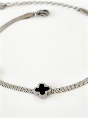 Çelik Silver Siyah Yoncalı Halhal