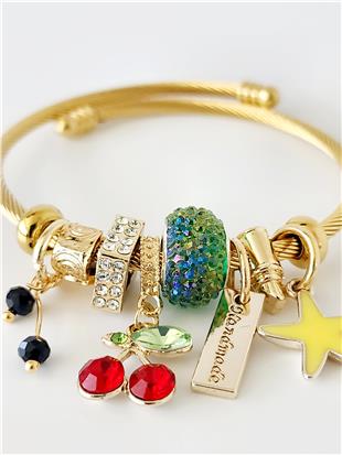 Cherry Gold Charm Kelepçe Bileklik