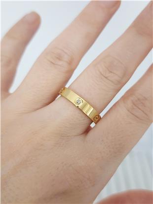 Crtr İnce Taşlı Gold Çelik Yüzük