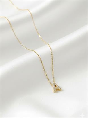 Minimal Zirkon Taşlı Gold Harf Kolye