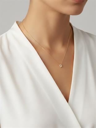 Minimal Zirkon Taşlı Gold Harf Kolye