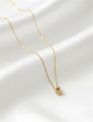 Minimal Zirkon Taşlı Gold Harf Kolye