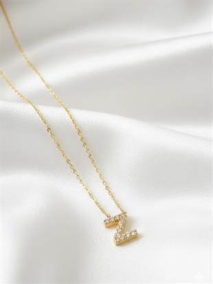 Minimal Zirkon Taşlı Gold Harf Kolye