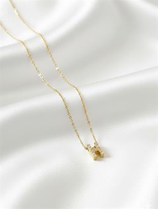 Minimal Zirkon Taşlı Gold Harf Kolye