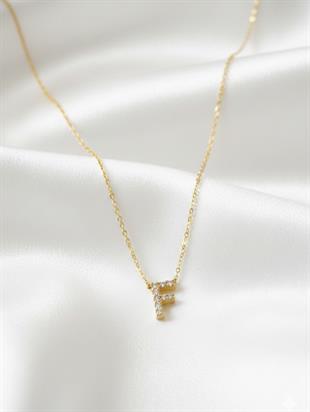 Minimal Zirkon Taşlı Gold Harf Kolye