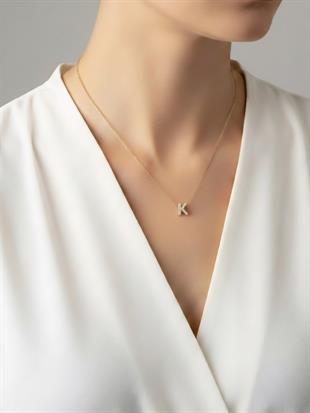 Minimal Zirkon Taşlı Gold Harf Kolye