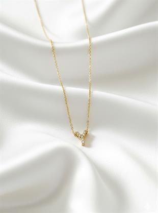 Minimal Zirkon Taşlı Gold Harf Kolye