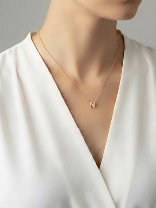 Minimal Zirkon Taşlı Gold Harf Kolye