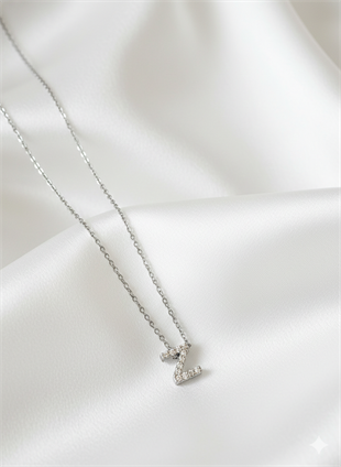 Minimal Zirkon Taşlı Silver Harf Kolye